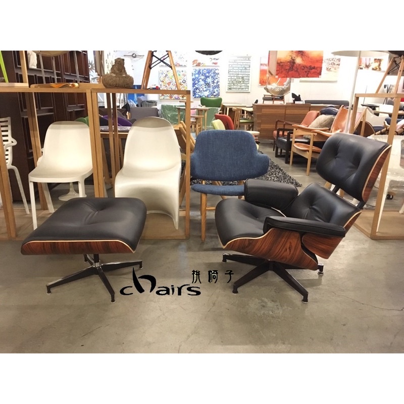 免運 挑椅子Eames夫婦Lounge Chair &amp; Ottoman 牛皮躺椅+腳凳 單人沙發 複刻品) HC-011