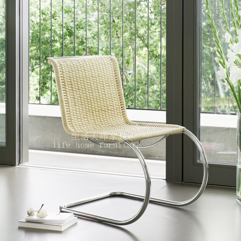 藤家具♕♗德國Thonet S533懸臂休閑椅包豪斯北歐中古藤椅創意金屬鋼管餐椅11