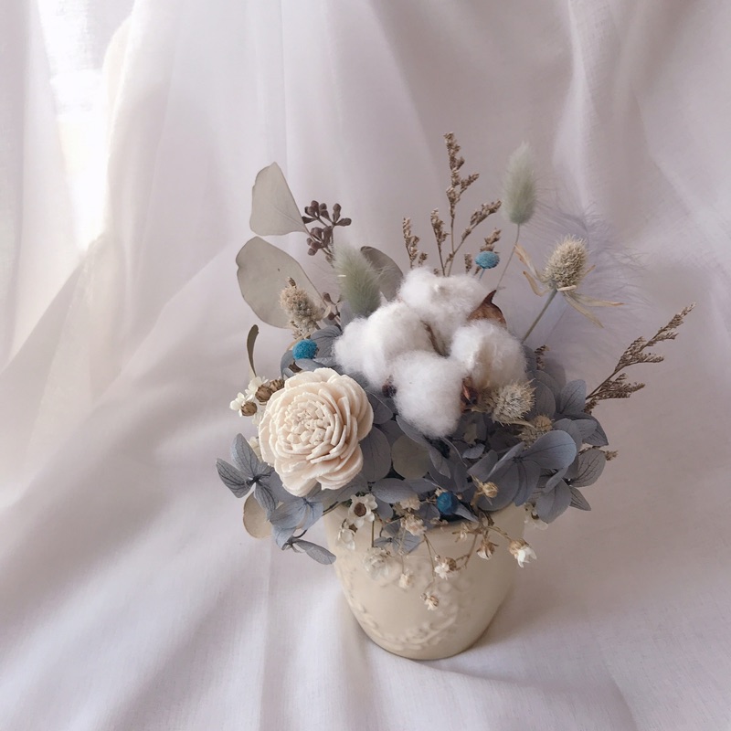 療癒霧色灰藍擴香系列乾燥花 不雕永生花 桌上型盆花 開幕盆花 蝦皮購物