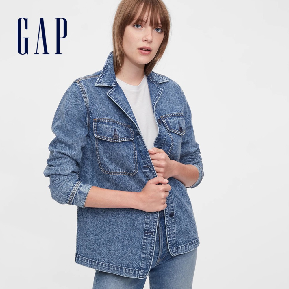 Gap 女裝 時尚水洗寬鬆牛仔外套-靛藍色(610493)