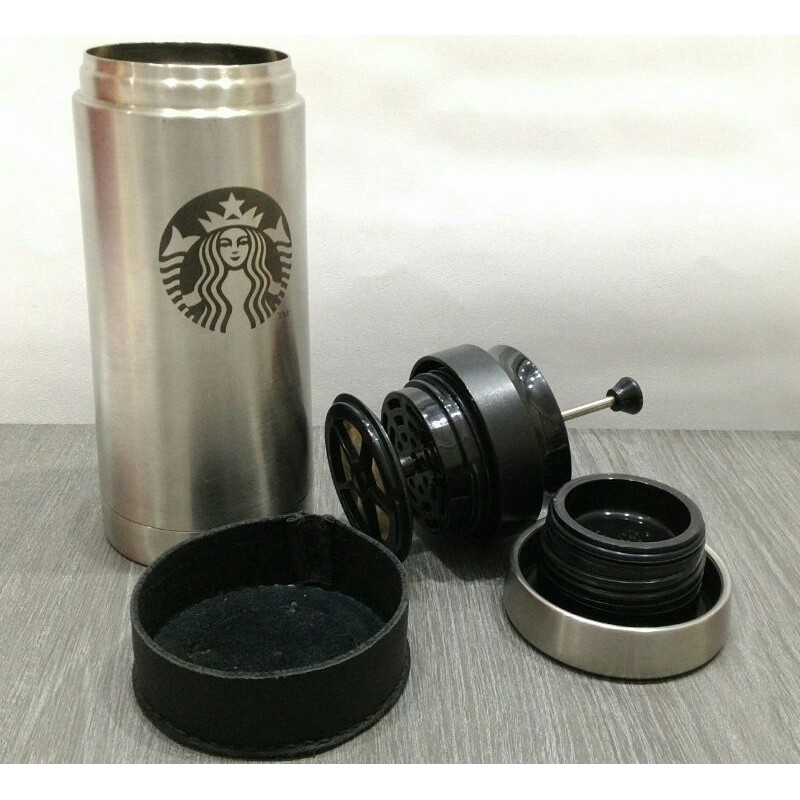 【絕版】星巴克Starbucks 濾壓杯 濾壓瓶 法國壓 咖啡隨行杯 304不鏽鋼 雙層保溫 附杯底套【全手工定製皮件】