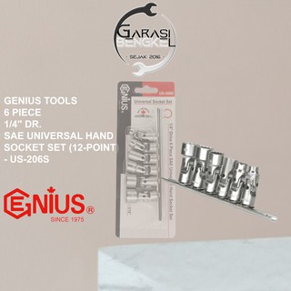 Genius Tools 6 件 1/4 英寸 Dr SAE 通用手動套筒套裝 US-206S