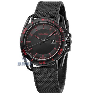 Calvin Klein CK K5Y31ZB1手錶 紳士運動款 日期 全黑 紅時標 黑帆布皮帶 男錶 【錶飾精品】