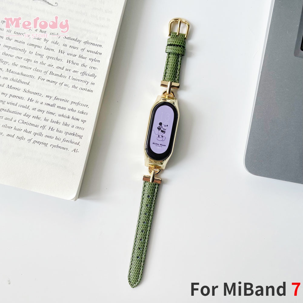 XIAOMI MI T 型扣純皮革錶帶適用於 MiBand 7 蜥蜴紋皮革錶帶適用於小米手環 7 6 5 4 3 腕帶配