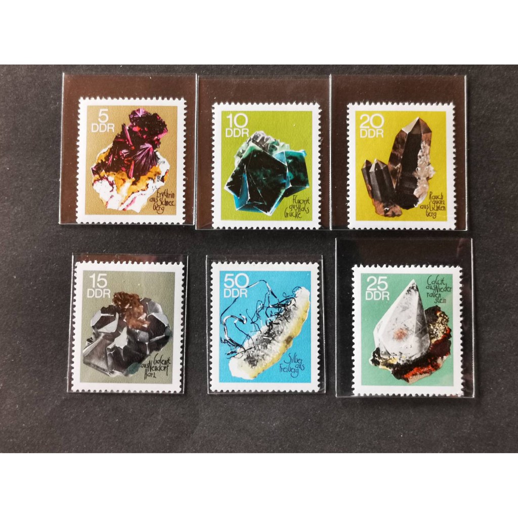 (C6100)德國1969年礦石 鈷華 螢石 方鉛郵票6全
