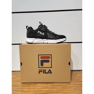 【清大億鴻】FILA KIDS 大童 輕量慢跑鞋 魔鬼氈 黑白色 - 3J803W-001