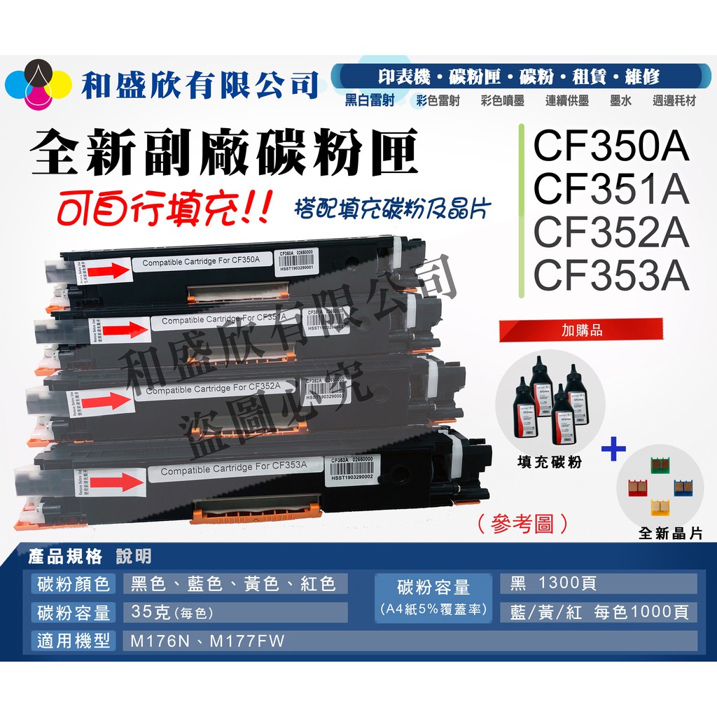 【Pro Toner】副廠碳粉匣 + 填充碳粉 + 晶片 - CF350A‧CF351A‧CF352A‧CF353A