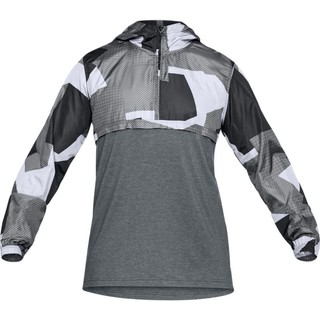 UNDER ARMOUR UA 男 WIND ANORAK 半開襟連帽長袖上衣 運動長袖 運動休閒 黑灰 幾何圖形
