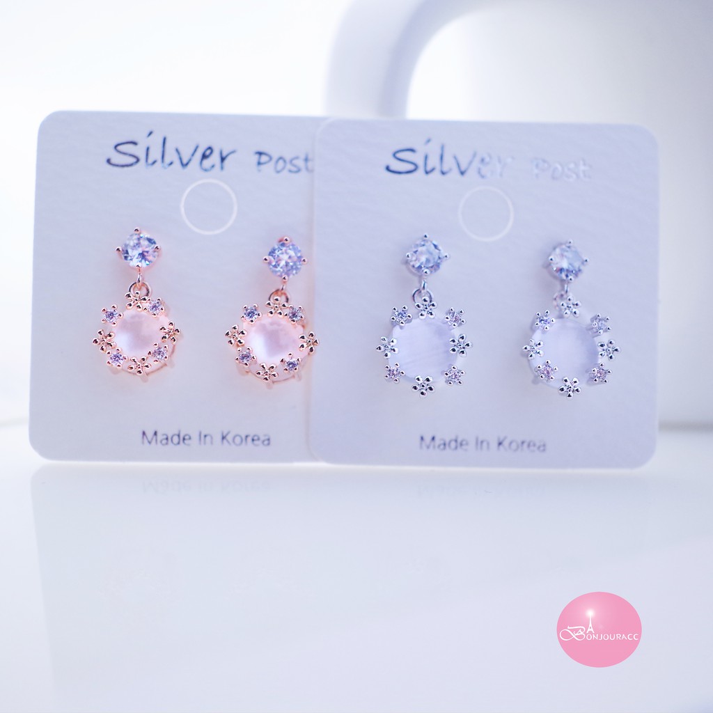 韓國仿寶石造型小鑽 925銀針 耳環【Bonjouracc】