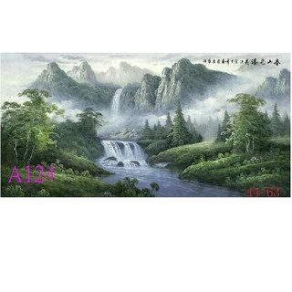 【幸運星】[臺灣發貨] 招財開運 國畫 山水畫 風水畫 聚寶盆 擋樑壓 有遠景 財水左往右 12 娟布畫芯100*50