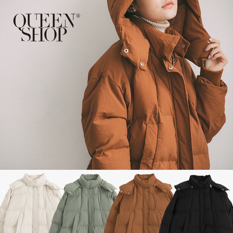 Ｑｕｅｅｎ Ｓｈｏｐ【02090011】雙領連帽厚鋪棉長版外套 四色售＊現+預＊