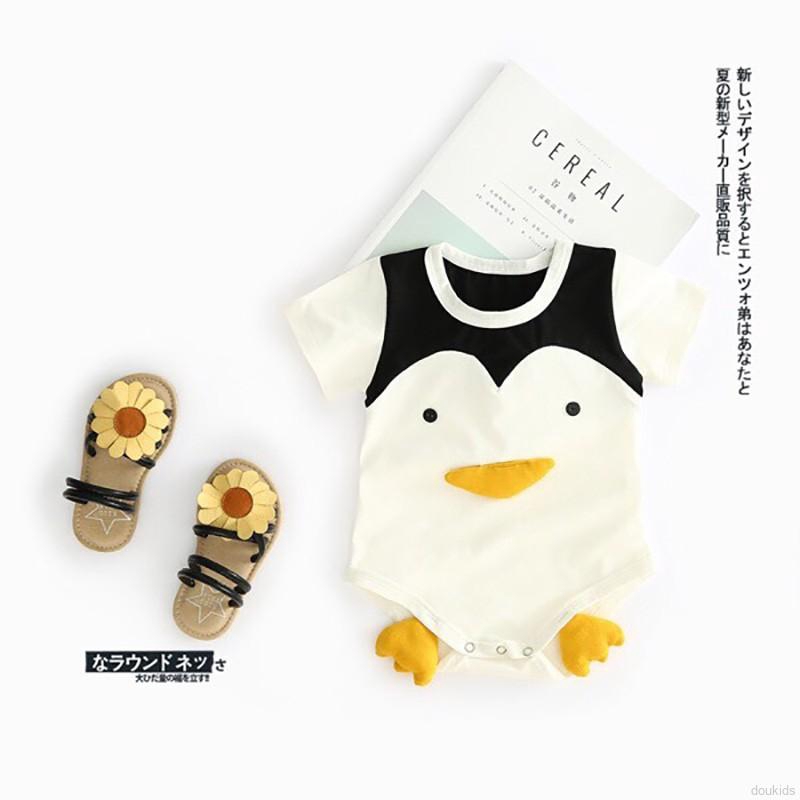 DOU KIDS 童裝 [優質現貨] 可愛企鵝造型爬爬服 短袖純棉連身哈衣 嬰兒包屁衣 現貨
