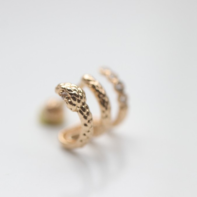 14K Cute Snake Piercing 可愛小蛇鎖珠耳環 (單個)