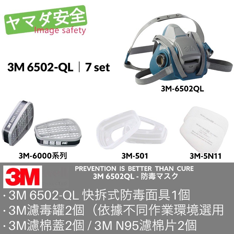 3M 6502QL 防毒面具 7SET 山田安全防護 開立發票 可選搭3M 6000系列濾毒罐 5N11濾棉 501濾蓋