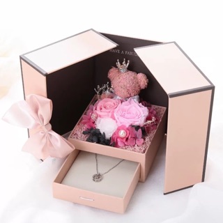 現貨【真花】精緻永生花禮盒 聖誕禮盒 情人送禮 情人節 禮物 送女友 項鍊禮盒 永生花玫瑰 熊禮盒 兔禮盒 玫瑰禮盒