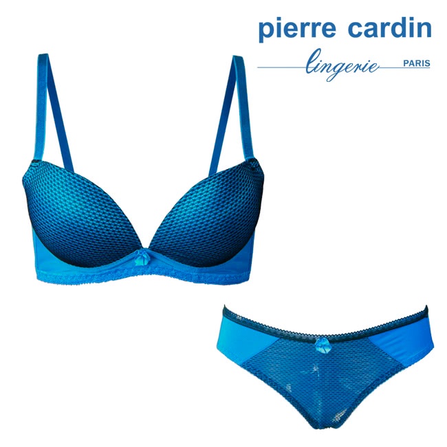 【pierre cardin 皮爾卡登女性內衣】B罩 爆乳網布拼色內衣(成套-BLE寶藍)-707-73403B