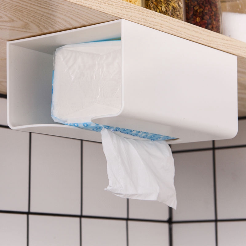 家用免打孔壁掛式紙巾盒 廚房無痕倒掛衛生紙盒 多功能防水廁所紙巾架
