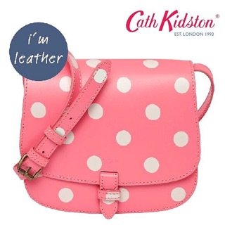 ☆Cath Kidston☆ 絕版粉紅波卡俏皮原點皮革斜背包