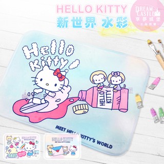 享夢城堡 正版卡通地墊-HELLO KITTY 新世界 水彩-45X65cm法蘭絨居家浴室客廳腳踏墊