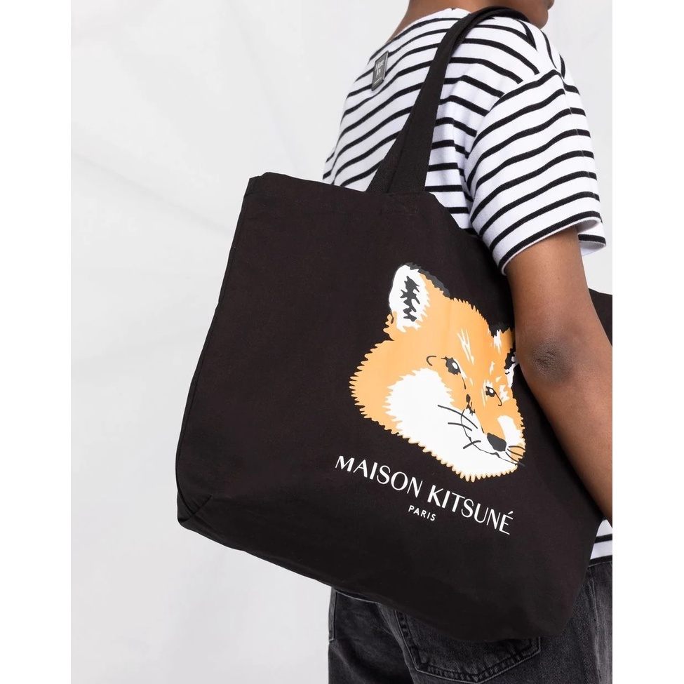 【折扣現貨】正品Maison Kitsune Paris法國小狐狸頭 黑色帆布袋 /托特包/手提袋/帆布包
