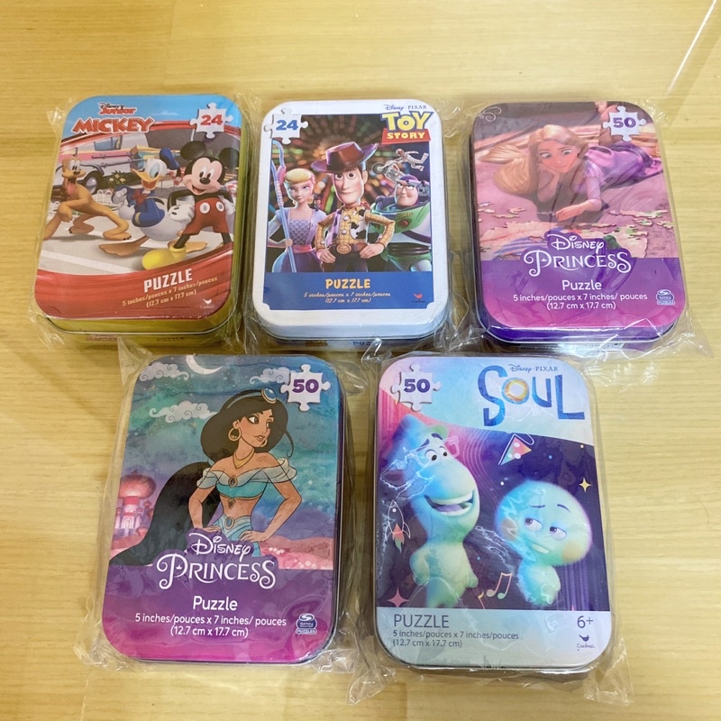Disney拼圖 鐵盒 米奇 玩具總動員 長髮公主 茉莉 靈魂急轉彎 冰雪奇緣 拼圖