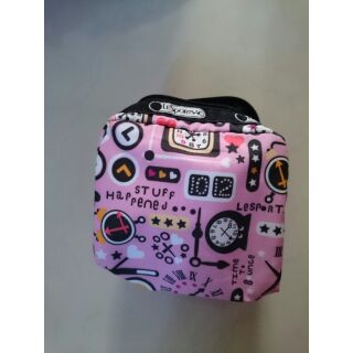 LESPORTSAC 粉紅色時鐘圖案小方包 化妝包