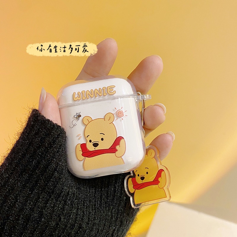 迪士尼 維尼熊 露肚子維尼 透明軟殼 配掛件 適用於AirPods 3代 Pro 1/2/3代 蘋果無線藍牙耳機保護套