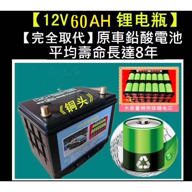 (貨到付款免運)磷酸鋰鐵汽車電池12V60AH(替換55B24LRS 46B24LRS) 有保護板 汽車鋰電瓶 磷酸鐵鋰