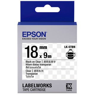 EPSON LK-5TBN S655408標籤帶 透明系列 18mm 透明底黑字(3入裝)