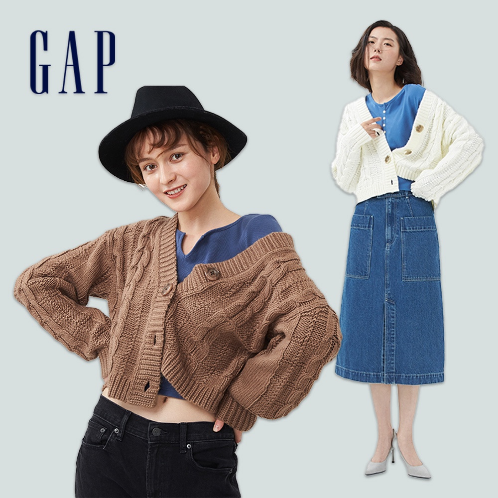 Gap 女裝 羊毛混紡V領針織外套-多色可選(703920)