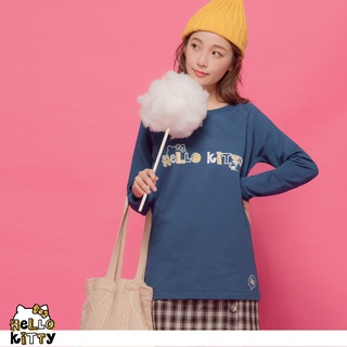OB嚴選 HELLO KITTY拼色字母U寬領女生衛衣上衣 《KB0823》全館現貨大尺碼/女裝/現貨