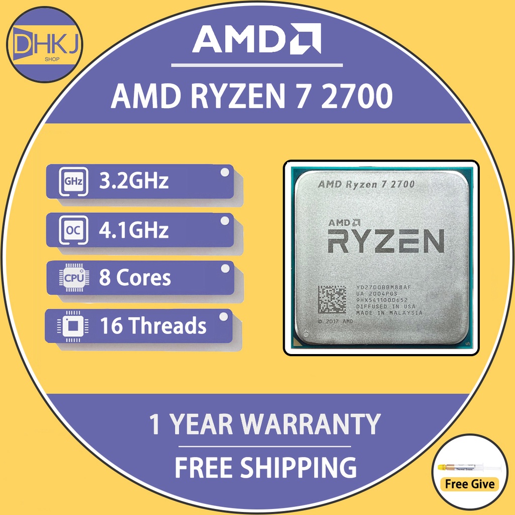二手 AMD 銳龍 7 2700 R7 2700 3.2 GHz R7 八核 CPU 處理器 L3 = 16 m 65