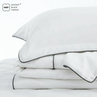 DOTDOT BLACK-JoJo|SF系列(白色) 床包/兩用被/枕套 台灣工藝|天絲萊賽爾|短耳框|專屬灰滾繩