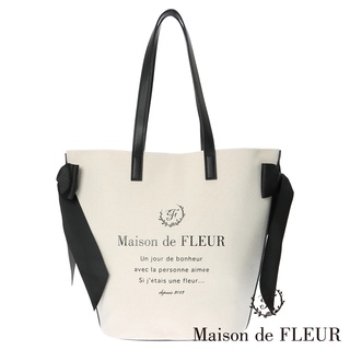 Maison de FLEUR 皮革拼接系列雙緞帶帆布托特包(8A23F0J3700)