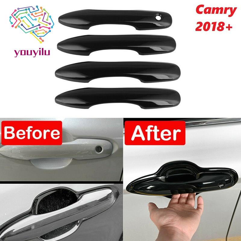 CAMRY 適用於豐田凱美瑞 XV70 2018-2021 光面黑色側門把手蓋飾條