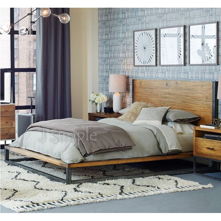 J Simple 工業風北歐 Loft工業風床架 拼接木感單人雙人床組 鐵藝床架 5尺6尺雙人床 蝦皮購物