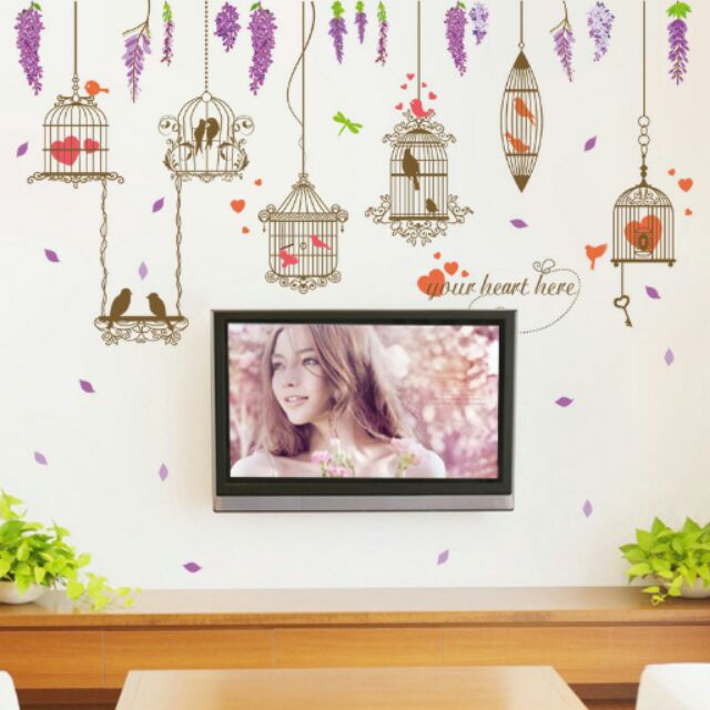 紫羅蘭鳥籠壁貼 可移除牆貼 壁紙 客廳 臥室 電視牆 裝飾貼 XL8290