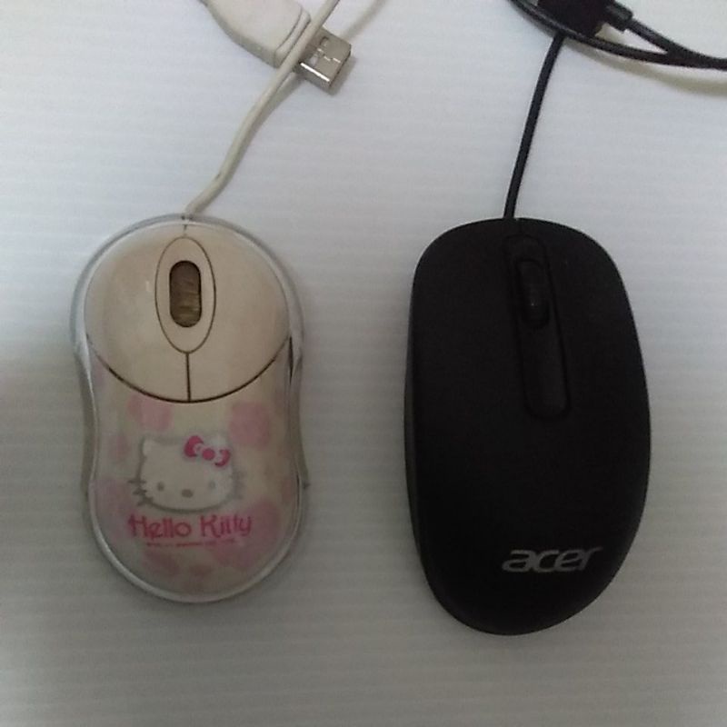 白色hello kitty凱蒂貓二手有線滑鼠/黑色宏碁acer二手有線滑鼠