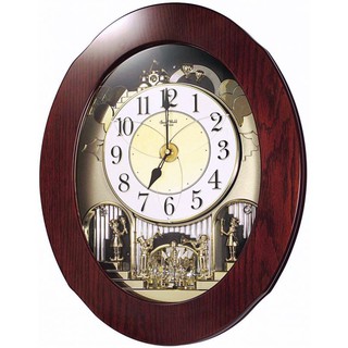 RHYTHM CLOCK 麗聲Swarovski水晶鋼琴烤漆木框活動舞臺音樂掛鐘 型號：4MH838WD06【神梭鐘錶】