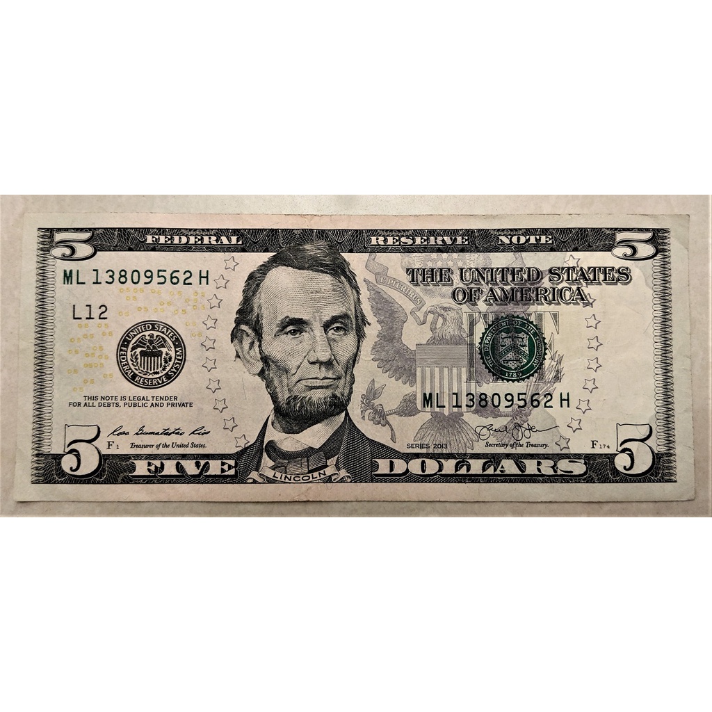 2013年 舊版早期 小頭 美國 5元 Five Dollars 美金紙鈔 帶3無4!   品項號碼如圖!