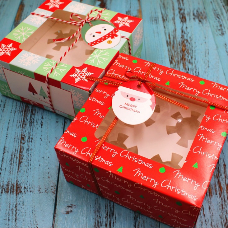 【嚴選SHOP】4格 聖誕開窗馬芬盒 開窗蛋糕盒 杯子蛋糕盒 蛋糕盒 慕斯盒奶酪盒 聖誕節包裝盒 聖誕包材【X178】