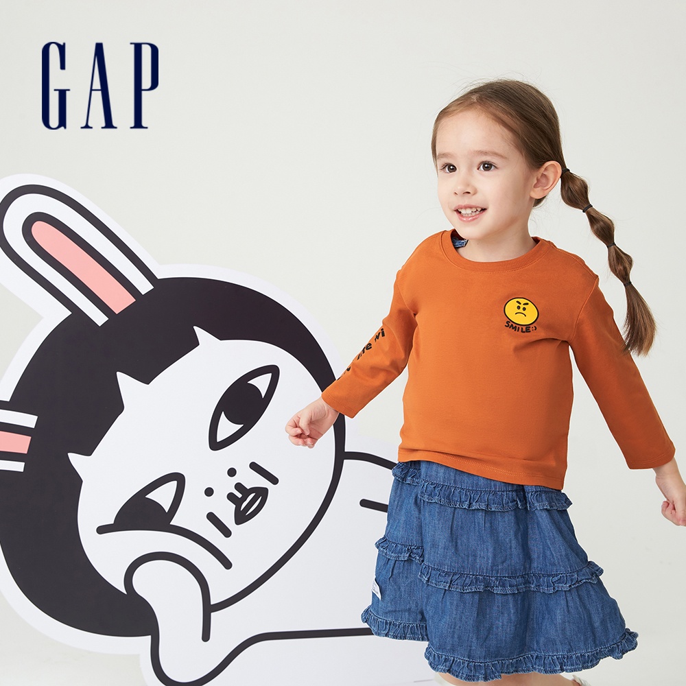 Gap 幼童裝 Gap x HOZO聯名 Logo純棉長袖T恤-橙色(846675)