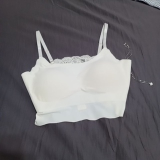 冰心絲質涼感蕾絲 法式布拉蕾 細肩帶 無鋼圈 無痕背心內衣小可愛（白）