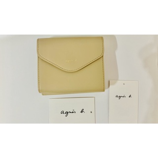 Agnes b 日本限定 信封造型 奶茶色 短夾 中夾 扣式(可議價)