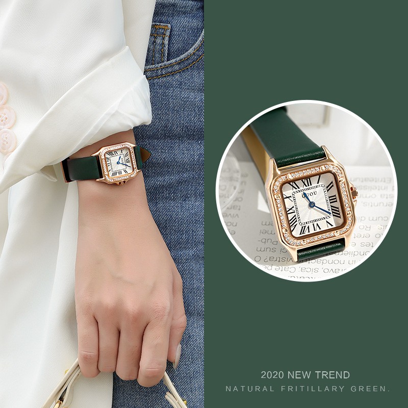 Guou 古歐2020 氣質時尚ol小方表 女士手表 簡約羅馬刻度 防水皮帶手表