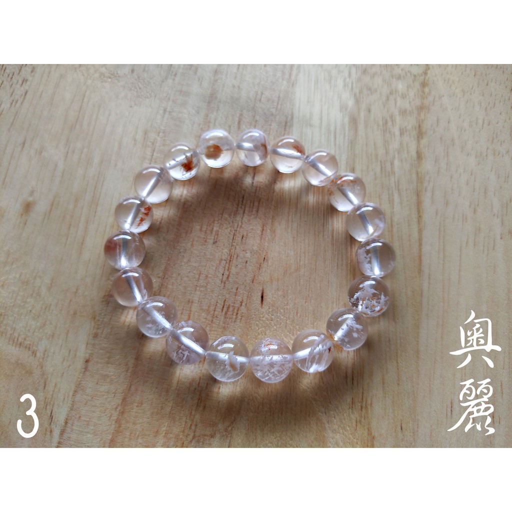 ORLI奧麗水晶。《現貨》天然雪霜髮晶手珠。10MM白色雪霜髮晶手鍊雪霜髮手珠幽靈髮晶3號