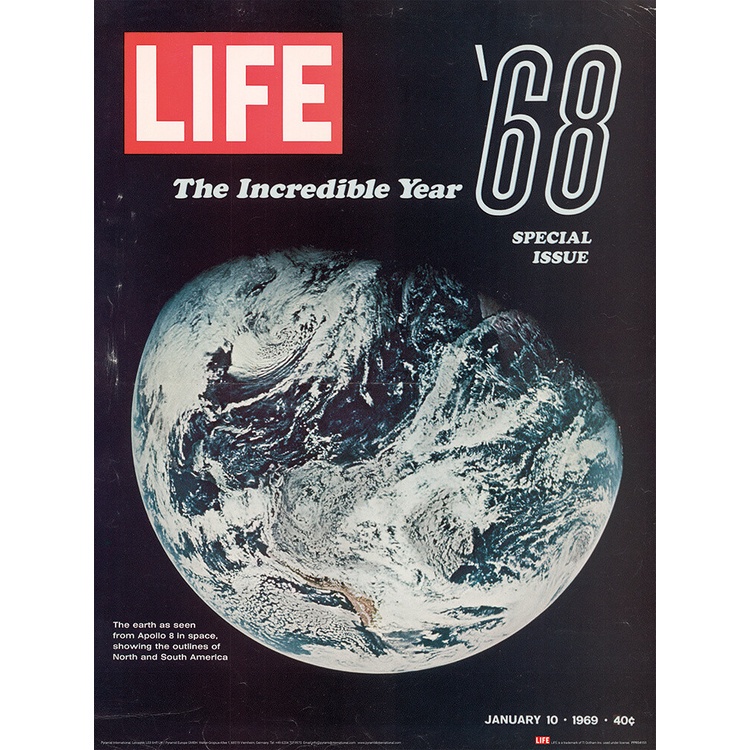 《Life 生活雜誌》1969年1月10日雜誌封面 1968年總結特刊(阿波羅8號地球) 進口複製畫