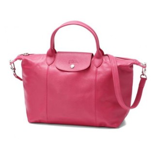 全新 LONGCHAMP 桃紅 小羊皮摺疊包 Le Pliage Cuir 系列 大 L 禮物