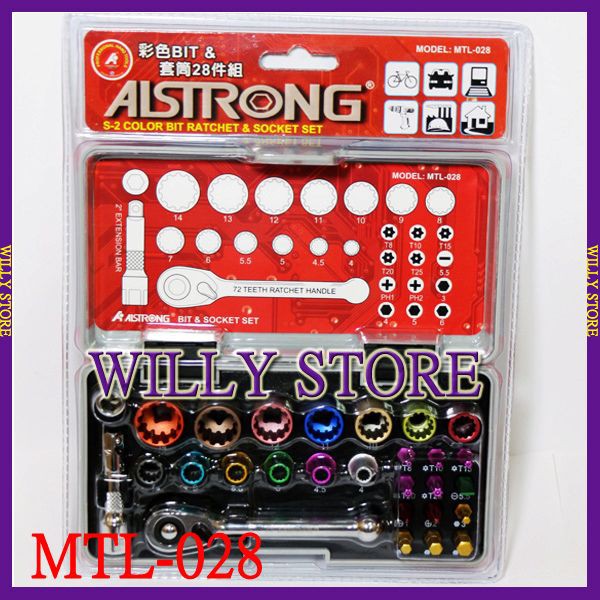 【WILLY STORE】台灣 ALSTRONG MTL-028 彩色BIT 彩色六角 2分 棘輪 套筒組 板手 套筒
