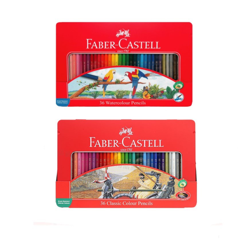 德國FABER-CASTELL輝柏_36色水性色鉛筆（鐵盒裝附水彩筆）／油性36色